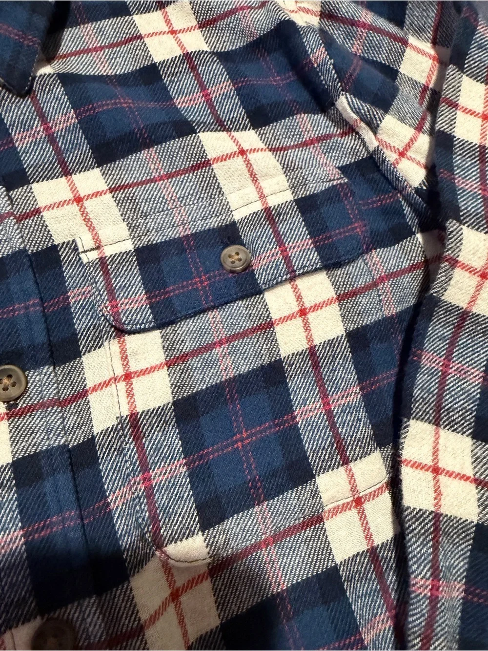 Old Navy Blue and Cream Plaid Button-Down Flannel